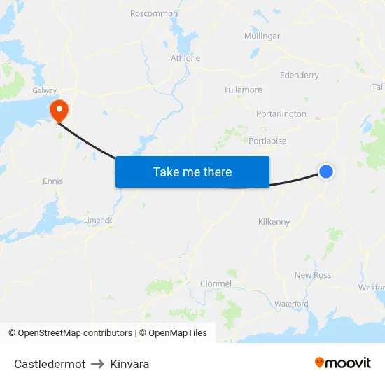 Castledermot to Kinvara map