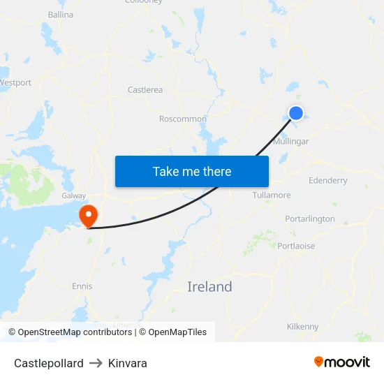 Castlepollard to Kinvara map