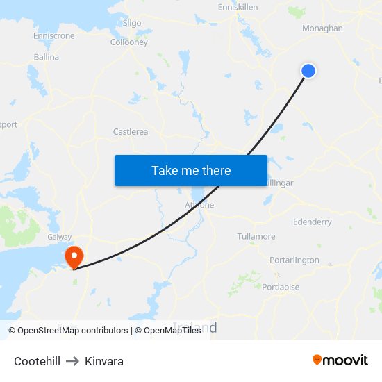 Cootehill to Kinvara map