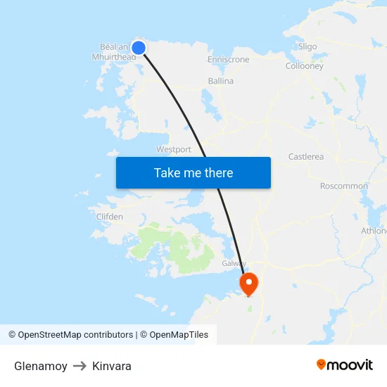 Glenamoy to Kinvara map