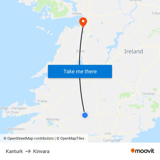 Kanturk to Kinvara map