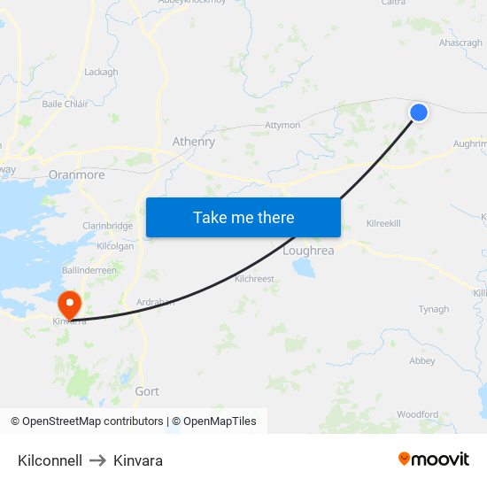Kilconnell to Kinvara map