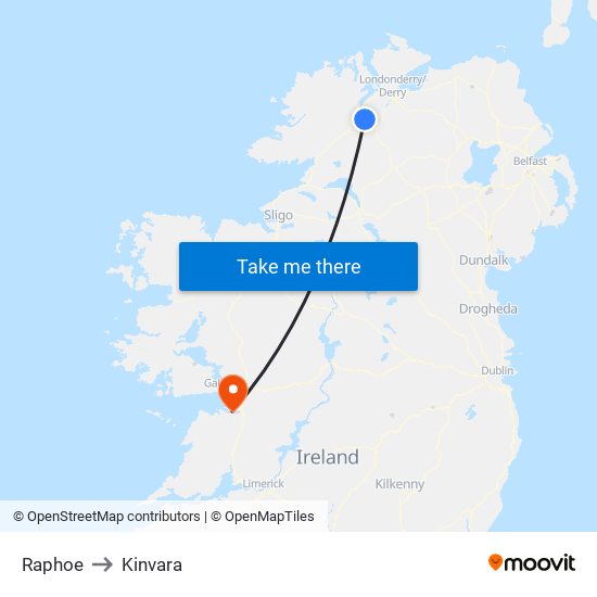 Raphoe to Kinvara map