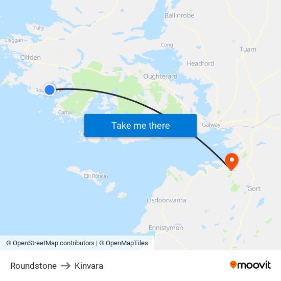 Roundstone to Kinvara map