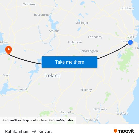 Rathfarnham to Kinvara map