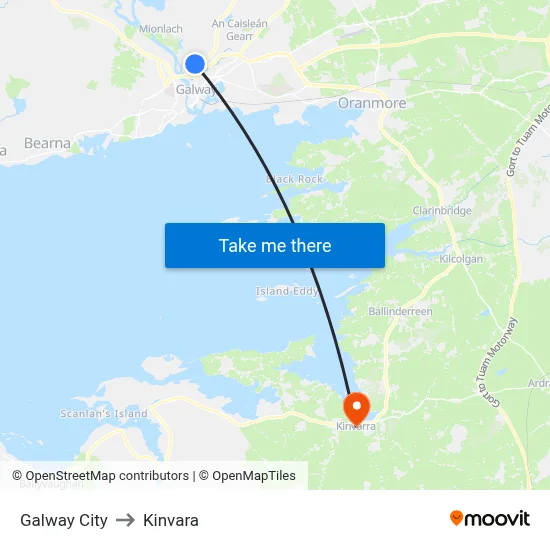 Galway City to Kinvara map