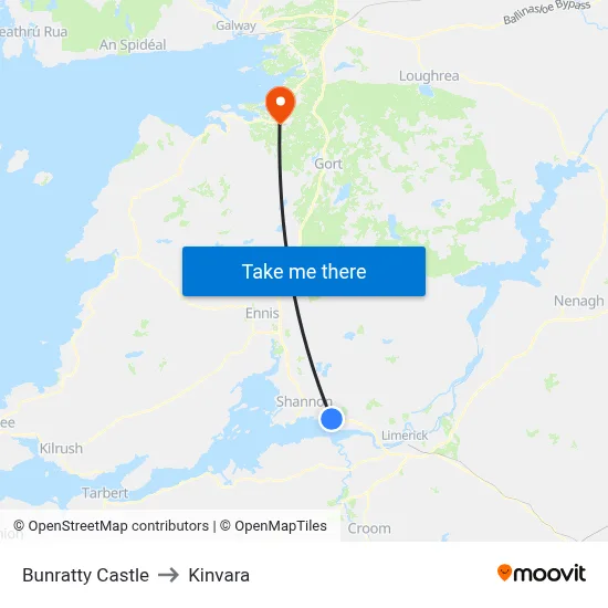 Bunratty Castle to Kinvara map