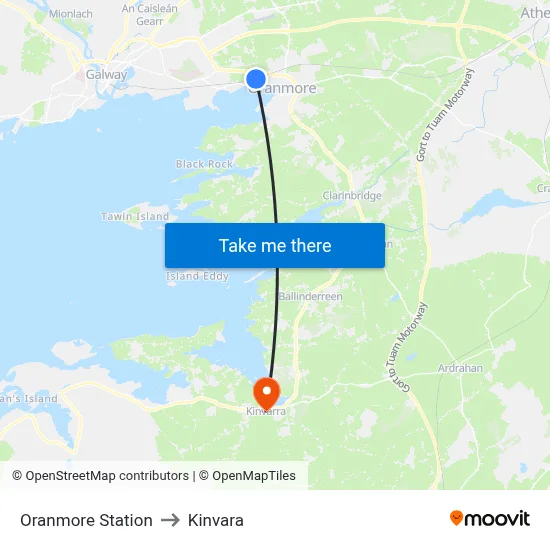 Oranmore Station to Kinvara map