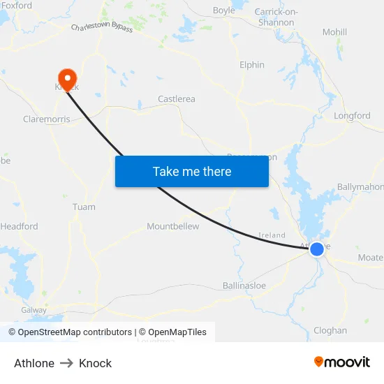 Athlone to Knock map