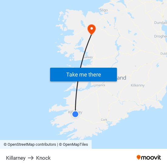Killarney to Knock map