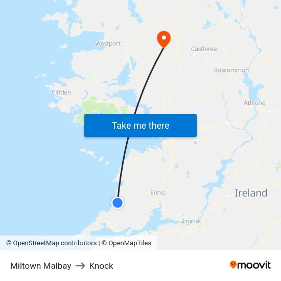 Miltown Malbay to Knock map