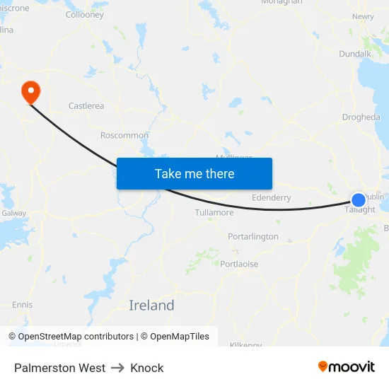 Palmerston West to Knock map