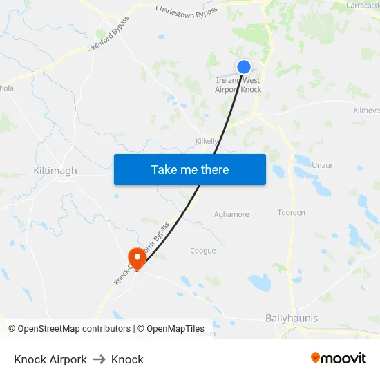 Knock Airpork to Knock map