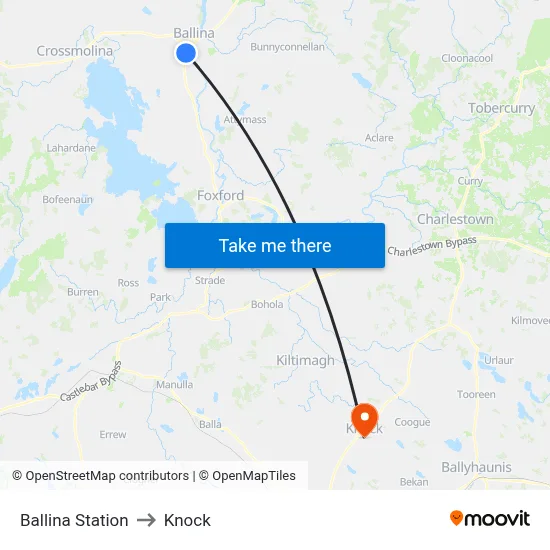 Ballina Station to Knock map