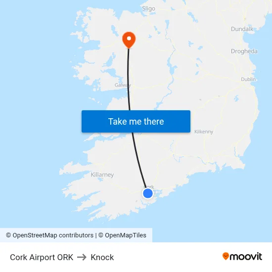 Cork Airport ORK to Knock map
