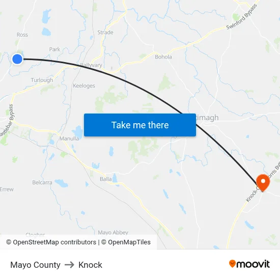 Mayo County to Knock map