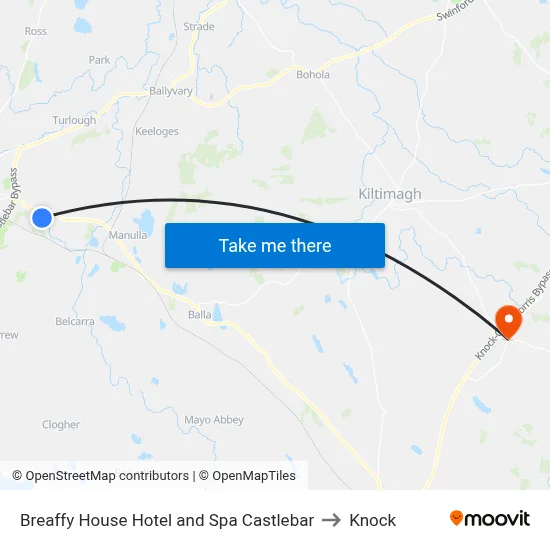Breaffy House Hotel and Spa Castlebar to Knock map