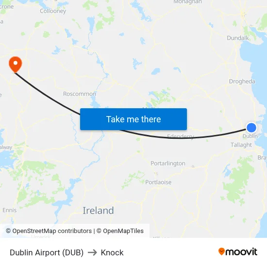 Dublin Airport (DUB) to Knock map