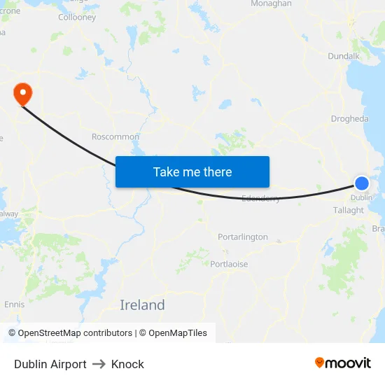 Dublin Airport to Knock map