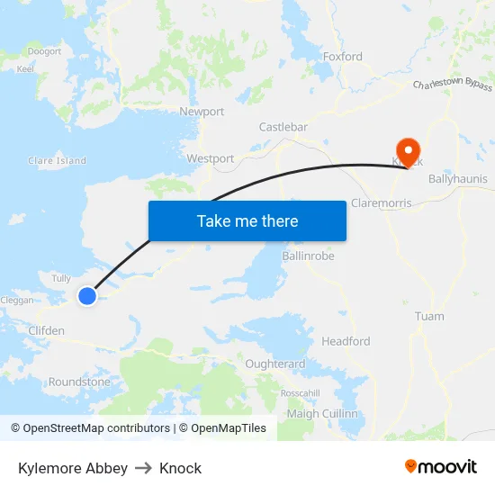 Kylemore Abbey to Knock map