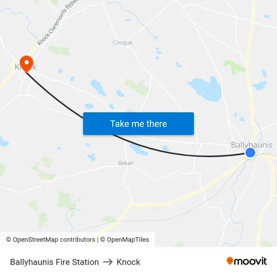 Ballyhaunis Fire Station to Knock map