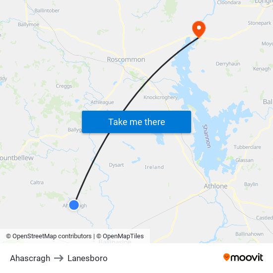 Ahascragh to Lanesboro map