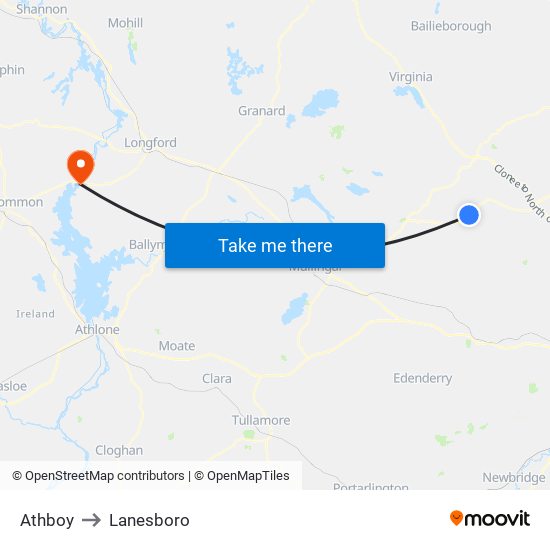 Athboy to Lanesboro map