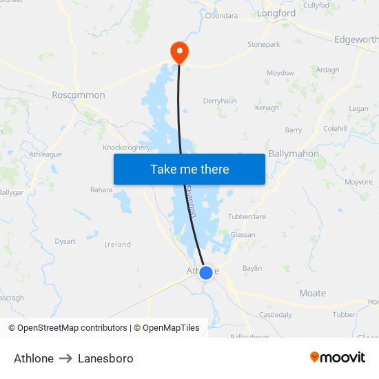 Athlone to Lanesboro map