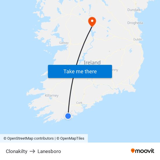 Clonakilty to Lanesboro map