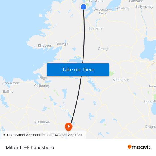 Milford to Lanesboro map