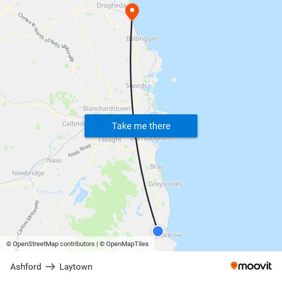 Ashford to Laytown map
