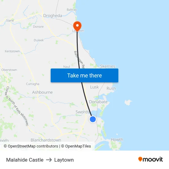 Malahide Castle to Laytown map