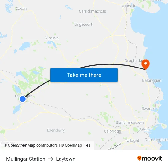 Mullingar Station to Laytown map