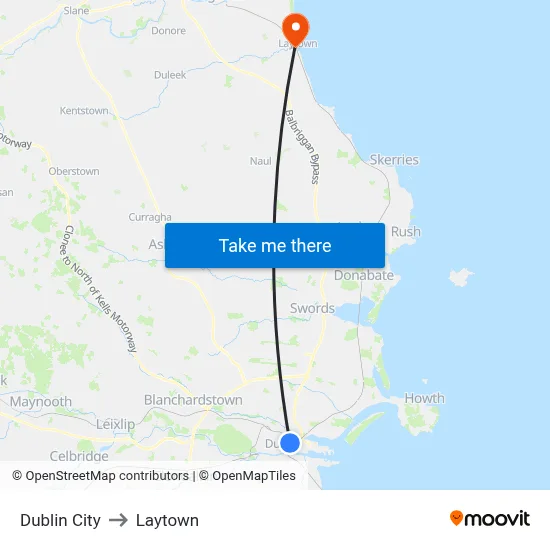 Dublin City to Laytown map