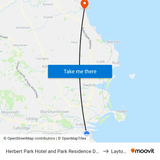 Herbert Park Hotel and Park Residence Dublin to Laytown map