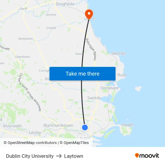 Dublin City University to Laytown map