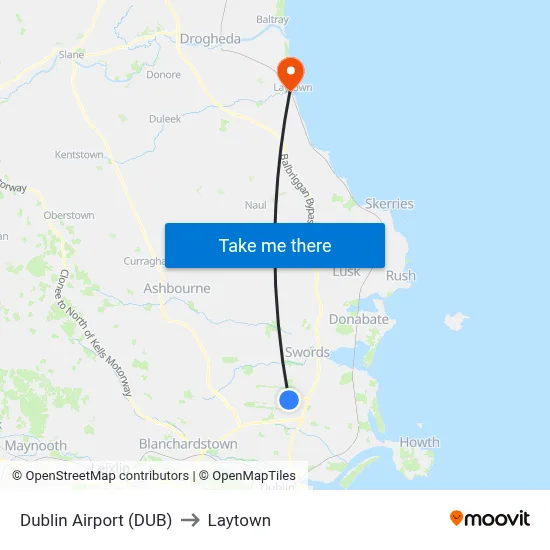 Dublin Airport (DUB) to Laytown map