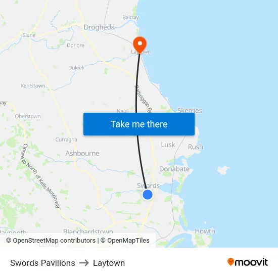 Swords Pavilions to Laytown map