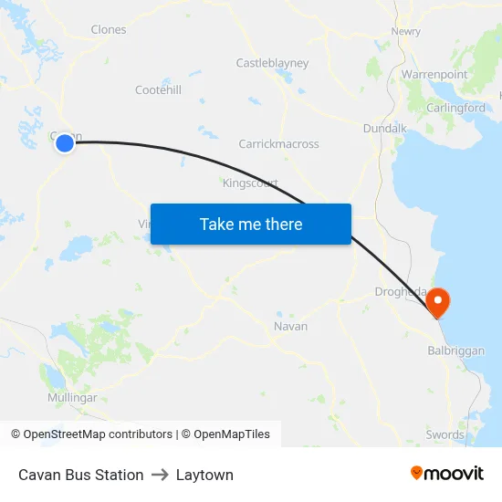 Cavan Bus Station to Laytown map