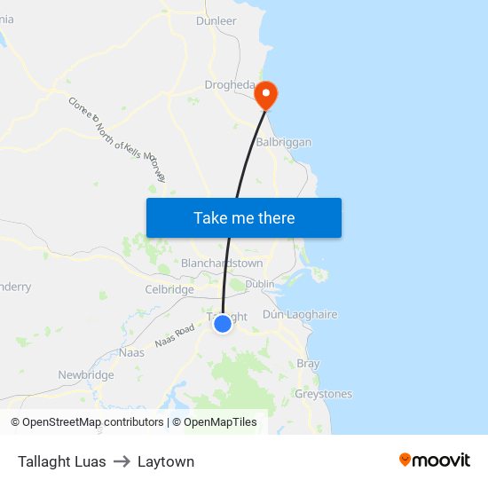Tallaght Luas to Laytown map