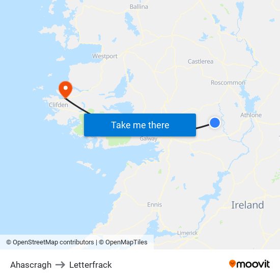 Ahascragh to Letterfrack map