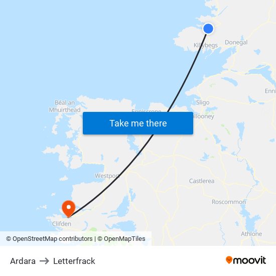 Ardara to Letterfrack map