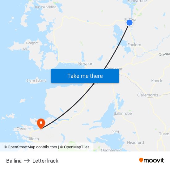 Ballina to Letterfrack map