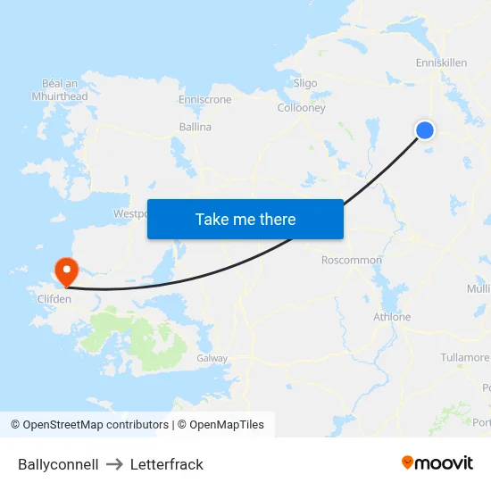 Ballyconnell to Letterfrack map