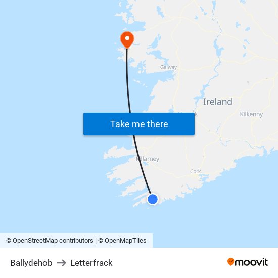 Ballydehob to Letterfrack map