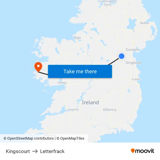 Kingscourt to Letterfrack map