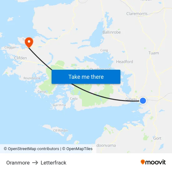 Oranmore to Letterfrack map