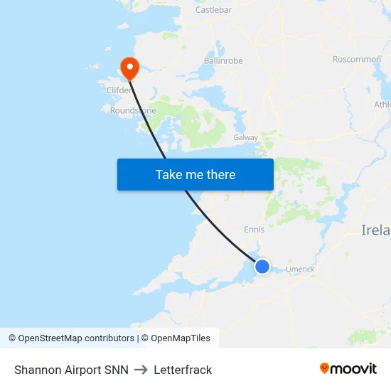 Shannon Airport SNN to Letterfrack map