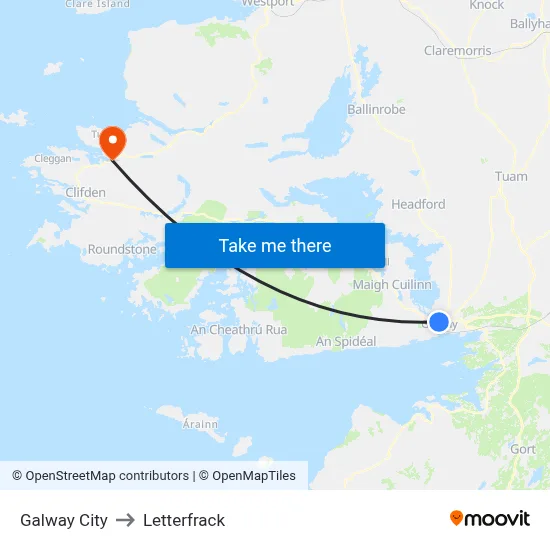 Galway City to Letterfrack map