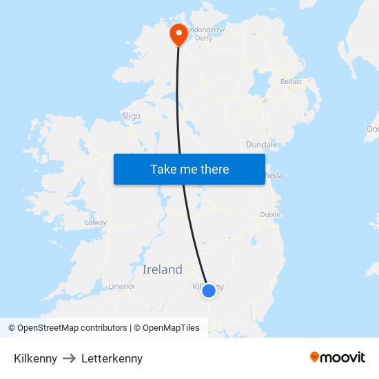 Kilkenny to Letterkenny map